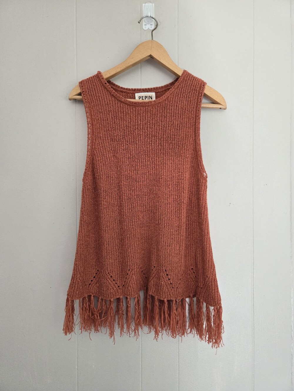 Anthropologie Pepin Rust Fringe Knit Tank